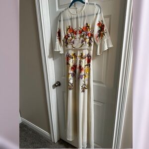 Hope & Ivy fluted sleeve embroidered maxi dress in ivory (SOLD OUT - ASOS)